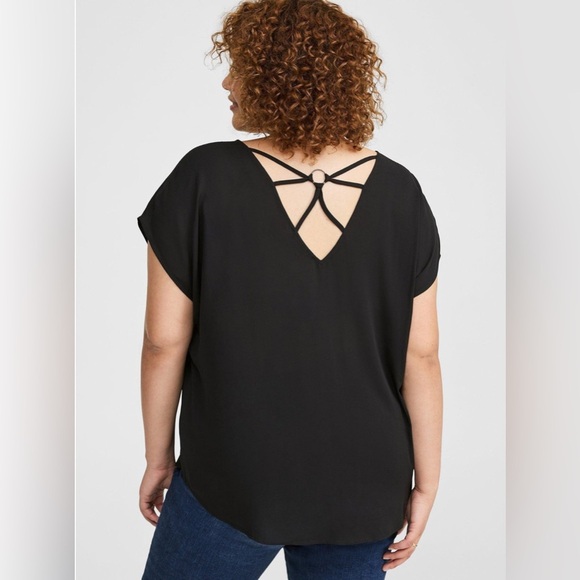 TORRID GEORGETTE STRAPPY BACK DOLMAN SHORT SLEEVE BLOUSE NEW - Picture 1 of 11